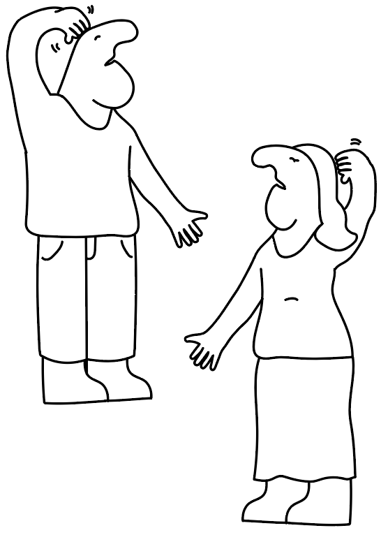 Illustration af to personer der klør sig i hovedbunden
